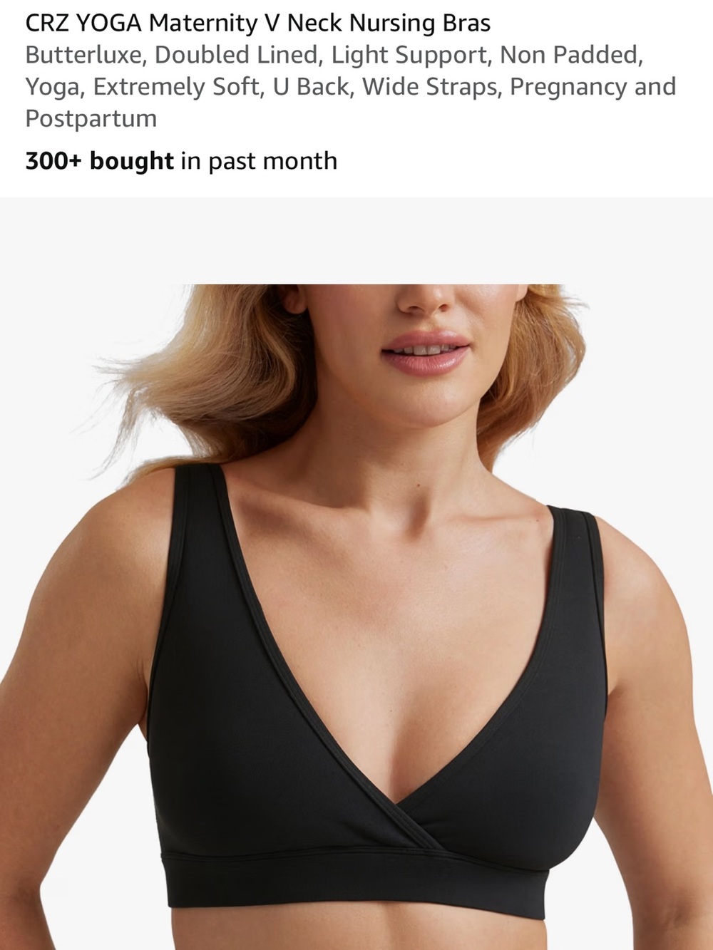 Two CRZ YOGA Black V-Neck Maternity Nursing Bralettes